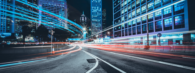 Light trails on city street