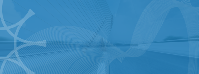 Layered bridge image with logo elements