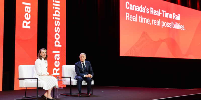 Minister Champagne and Susan E. Hawkins on The SUMMIT main stage