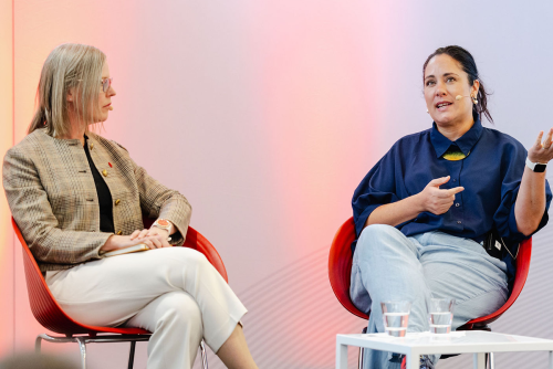 Jane-Renee Retimana and Kristina Logue on teh idea Exchange stage